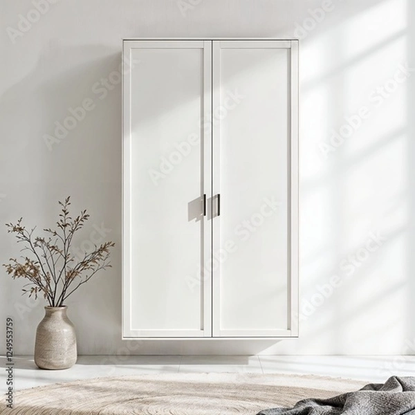 Fototapeta 3D Wardrobe Model, Modern Closet Mockup, Minimalist Storage Design, High-Resolution Digital Render on White Background