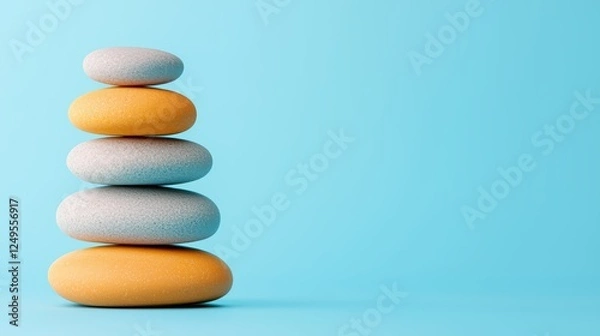 Obraz Colorful Stacked Stones on a Blue Background for Relaxation Themes