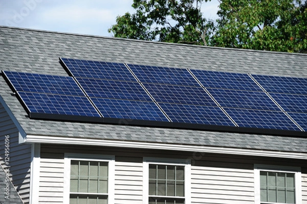 Obraz solar panel installed on the house roof
