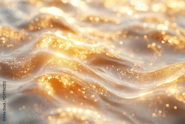 Fototapeta Shimmering golden waves reflecting sunlight in a tranquil coastal setting during the late afternoon. Generative AI
