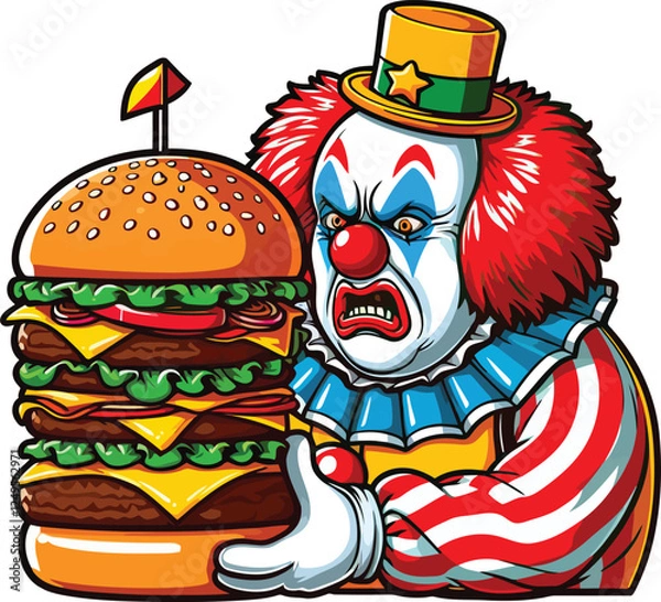 Fototapeta Whimsical Cartoon Man Hugging a Huge Funny Burger