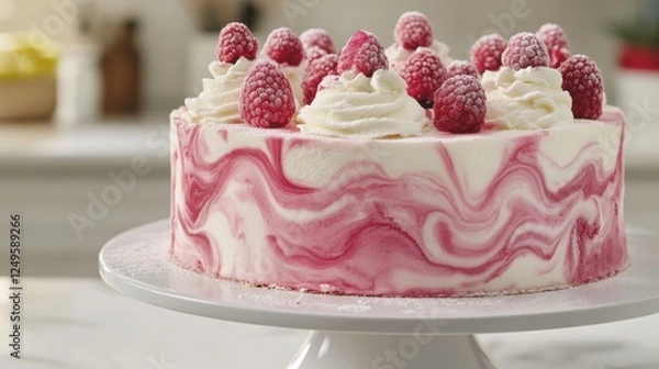 Obraz Luxurious pink and white marbled ice cream cake showcase