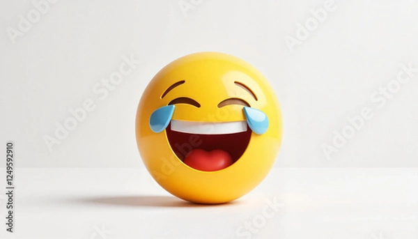 Fototapeta Cheerful laughing emoji expressing joy, minimalist design