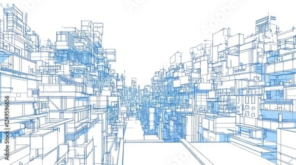 Fototapeta Futuristic city architectural sketch, urban design, buildings, perspective