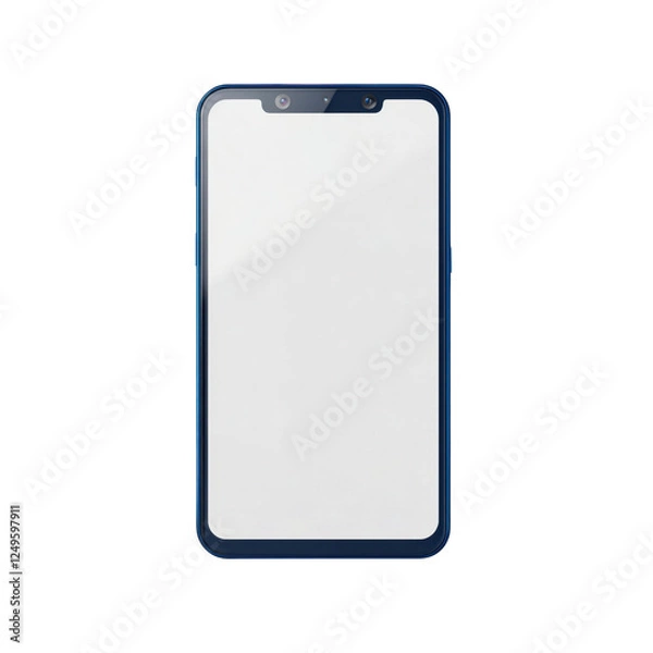 Fototapeta A sleek, blue-framed smartphone featuring a blank screen, designed for modern communication and connectivity, isolated on transparent background, png