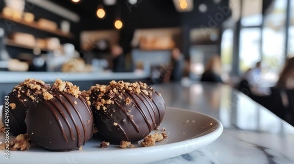 Fototapeta Delicious Reeses Peanut Butter Oreo Truffles in modern cafe setting