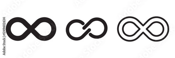 Fototapeta Infinity symbol set editable stroke isolated on white background. Vector hand drawn abstract minimal element. Infinite loop icon. Eternal or endless sign in outline and brush stroke or ink style.