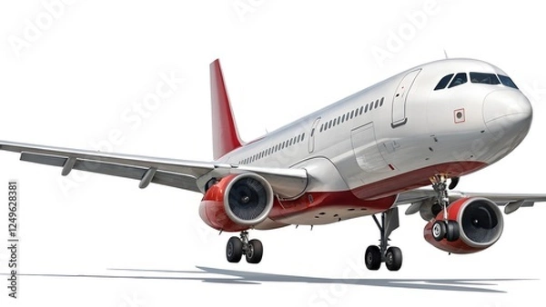 Fototapeta Airplane with red accents isolated on a white background,