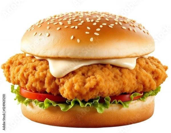 Fototapeta Crispy Chicken Sandwich on a Bun with Lettuce and Tomato