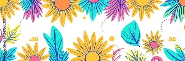 Fototapeta Summer Line Art Symphony: A Vibrant Canvas of Joyful Hues