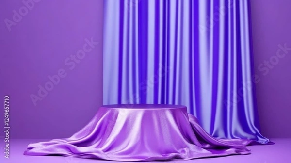 Fototapeta Elegant Purple Drapery and Stage Display - A visually appealing setting featuring a draped purple stage with flowing fabric, creating an elegant atmosphere.
