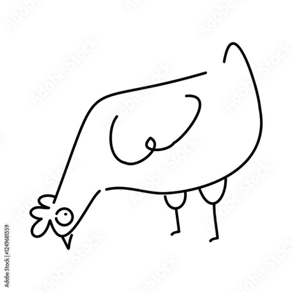 Fototapeta A line icon of an eating rooster. Fun chicken contour. Isolated on white