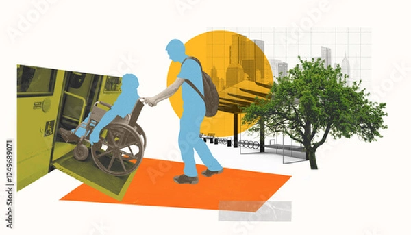Fototapeta Inclusive Urban Life . Contemporary Art Collage on Accessibility