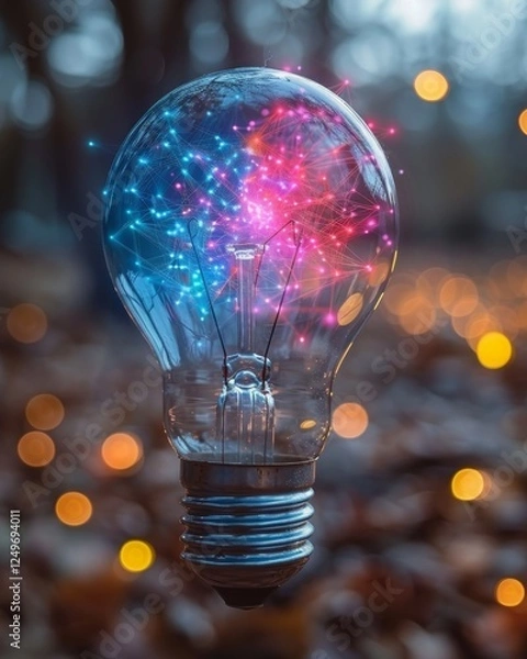 Obraz Lightbulb illustration featuring learning icons for knowledge, creativity, and problem solving