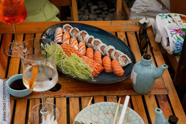 Fototapeta salmon and vegetables