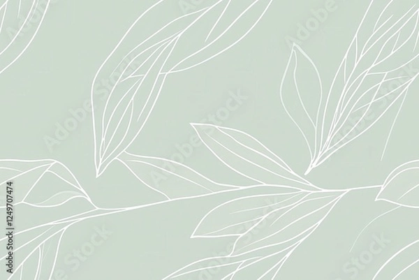 Obraz Padrão contínuo (seamless pattern) de folhas estilizadas em tons de verde com linhas delicadas em branco, criado com IA generativa.