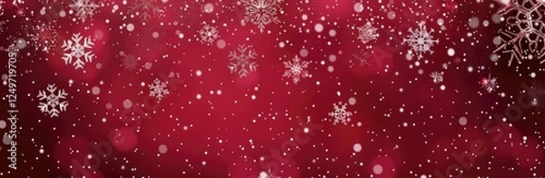 Fototapeta horizontal image, christmas bauble on a dark red background. Copy space for text. For banner, design, social media, blog, cover, wallpaper, thumbnail, youtube, etsy