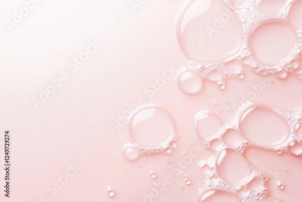 Fototapeta Abstract Bubbles on Pink: A delicate composition of glistening, transparent bubbles resting on a soft pink background. This minimalist abstract image evokes a sense of purity, freshness.