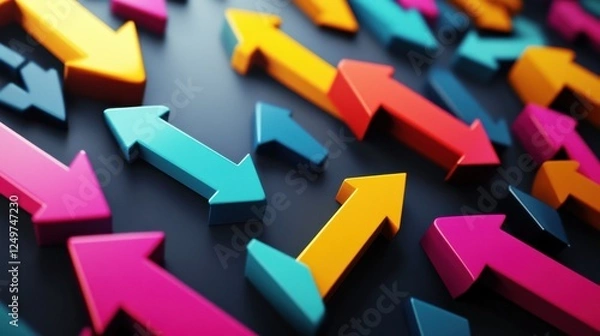 Fototapeta Digital colors arrows on gray background. Success and growth concept. 3D Rendering