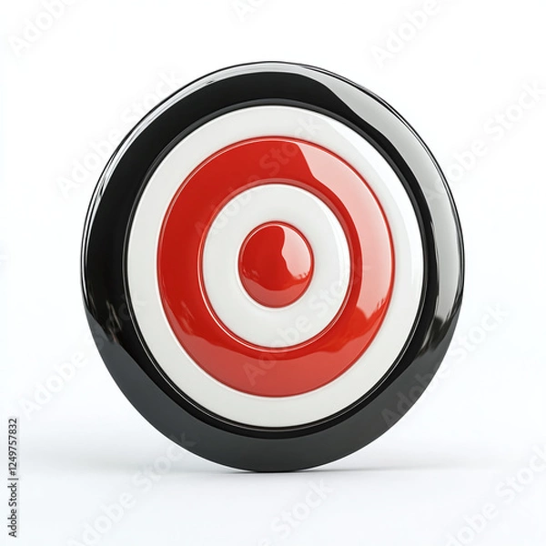Fototapeta 3d icon of red white black bullseye isolated on white background.