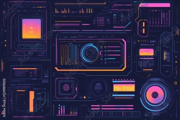 Fototapeta Flat vector background futuristic sci-fi  , modern, future, space travel , outer worlds , planets