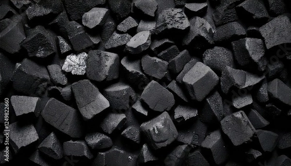 Fototapeta Charcoal pieces stacked together in a dark, textured arrangement