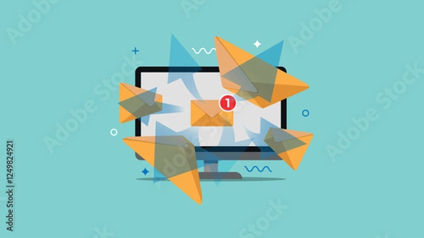 Fototapeta Desktop with messages notification on sreen. Incoming email from client concept. Marketing feedback. Vector illustration