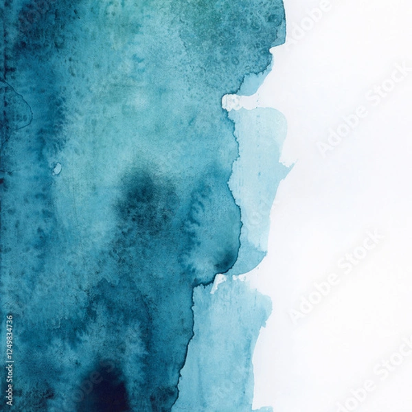 Fototapeta Bright painted blue, green and violet watercolor texture. Hand drawn background