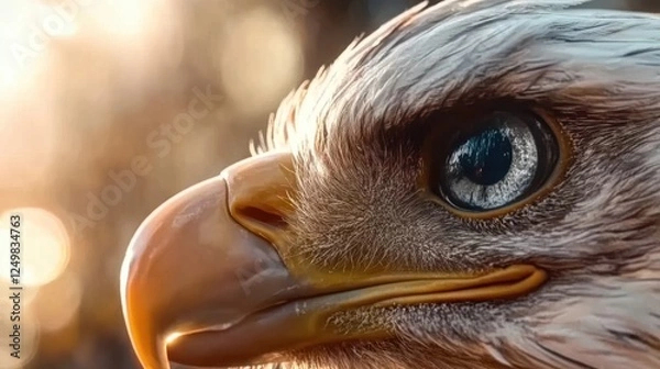 Obraz A mesmerizing close-up of an eagle's face showcases its striking eye and powerful beak, reflecting the intensity and depth of nature's most formidable hunters.
