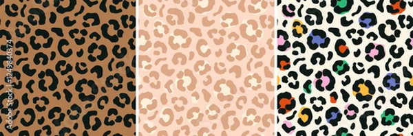Obraz Vector set of leopard skin seamless patterns in brown, peach and rainbow colors.