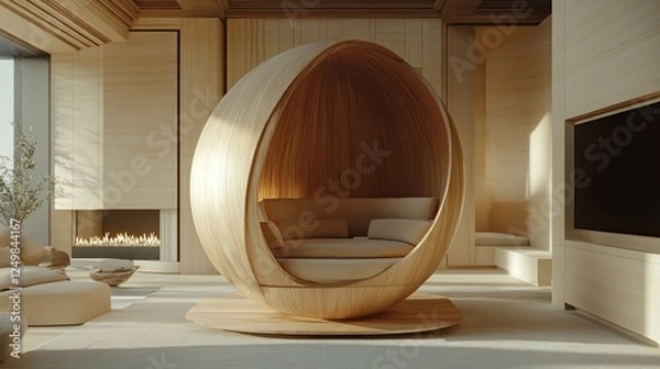 Fototapeta Find tranquility in a digital detox pod geared towards relaxation and mindfulness