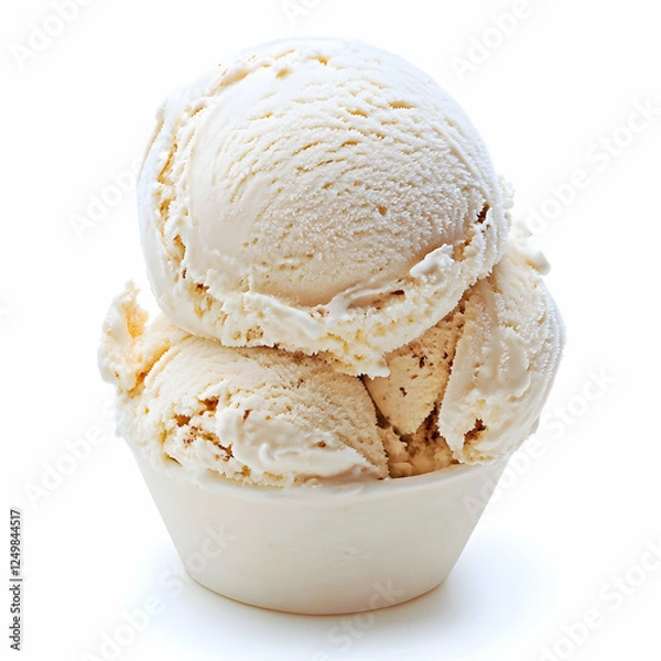 Obraz Creamy vanilla ice cream scoops in bowl, white background, dessert