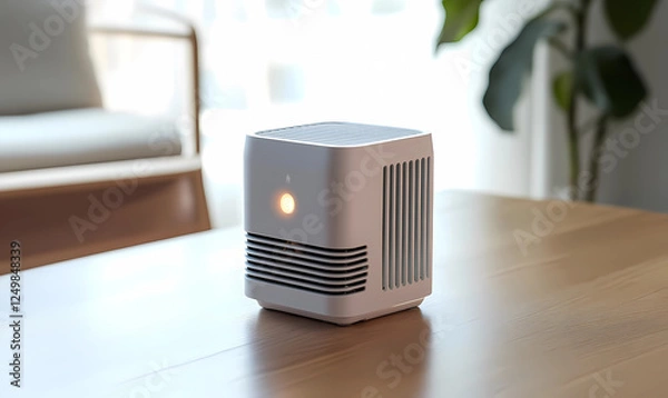 Obraz Tiny cube air purifier with slotted ventilation, ideal for small spaces with effective air filtration and purification