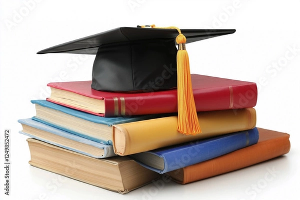 Fototapeta Grad hat and diploma with books