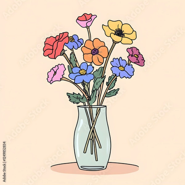 Fototapeta Vibrant Floral Arrangement in a Glass Vase on a Sunny Afternoon