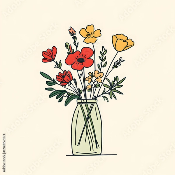 Fototapeta Simple Elegance: Fresh Flowers Displayed in a Homey Vase
