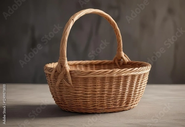 Obraz Small oval-shaped wicker basket with elegant handle design, handmade, design