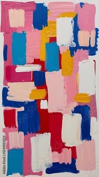 Obraz Contemporary abstract painting with a mix of bold brushstrokes in warm and cool tones, creating a striking visual effect. A modern artistic expression full of movement and energy

