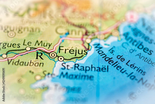 Fototapeta Frejus, France highlighted on a world map.