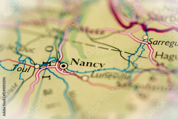 Fototapeta Nancy, France highlighted on a world map.