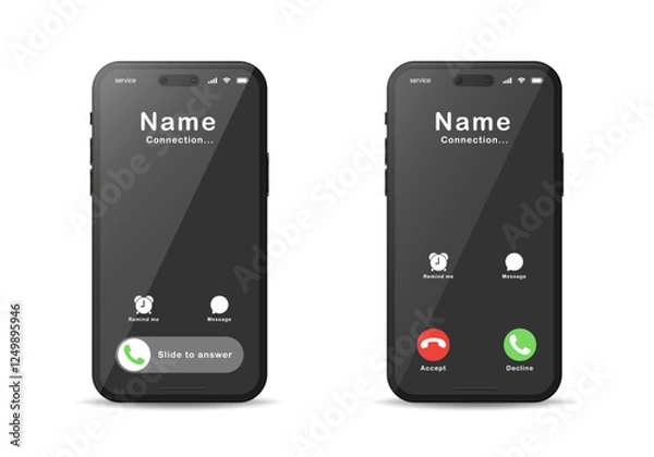 Fototapeta Smartphone call mockup. Accept and decline phone call. Phone call. Call screen design. UI UX Incoming callscreen