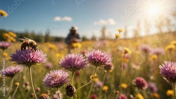 Obraz Honigbiene auf einer sommerlichen Blumenwiese