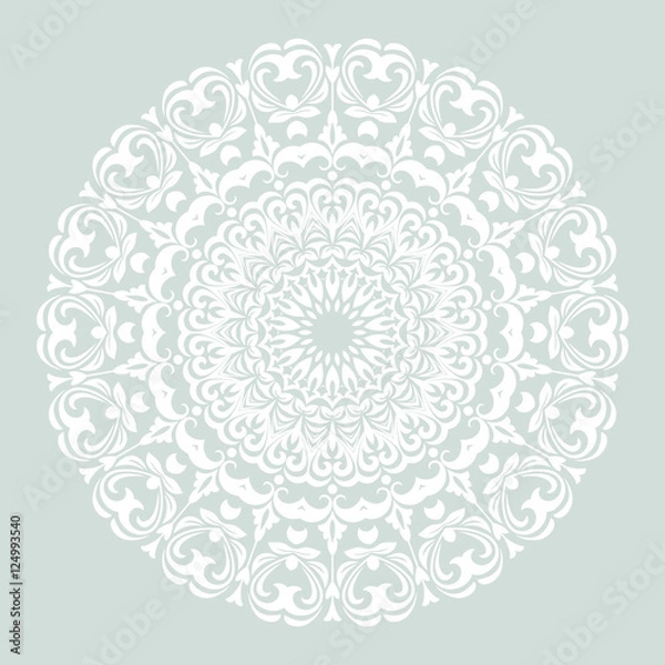 Obraz Elegant vector round white ornament in classic style. Abstract traditional pattern with oriental elements