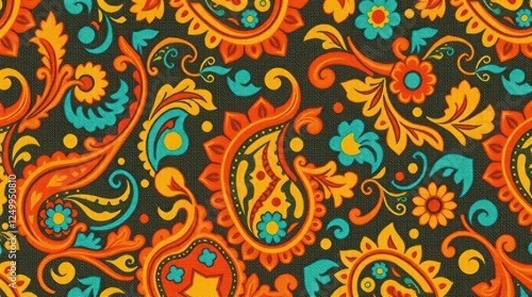 Obraz Vibrant Paisley Pattern Fabric Design Orange Teal