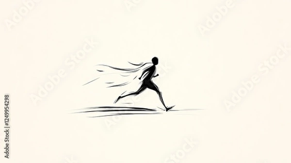 Fototapeta Abstract illustration of a person running swiftly with flowing motion lines against a light background