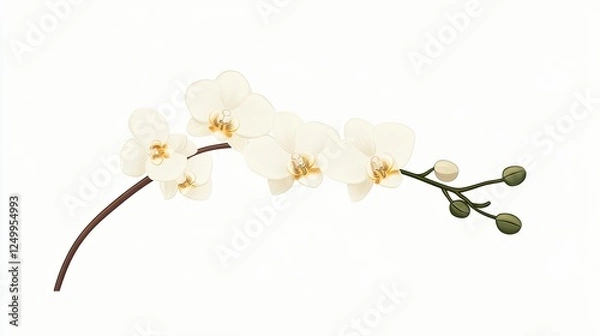 Obraz Elegant white orchid flower branch with delicate petals against a minimalist background