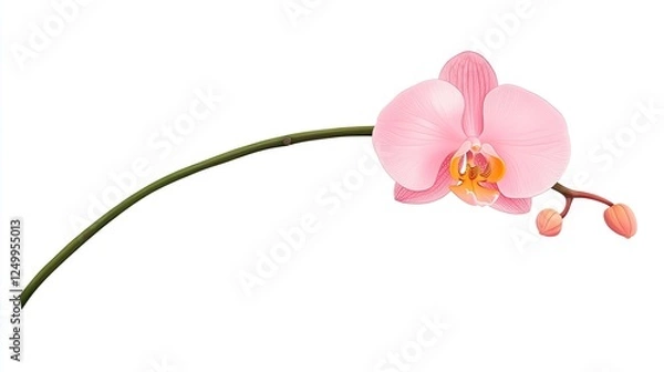Obraz Delicate pink orchid flower with a graceful arching stem and budding blossoms on a white background