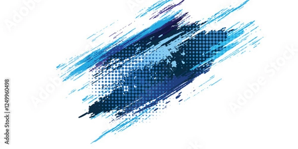 Obraz Abstract Blue and White Grunge Background with Halftone Style. Brush Stroke Illustration for Banner, Poster. Sports Background. Scratch and Texture Elements For Design