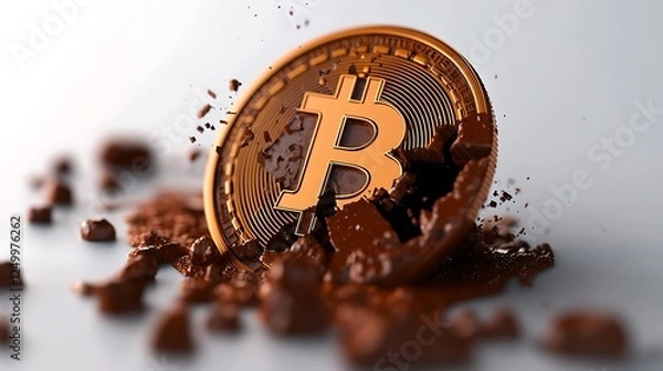 Obraz Bitcoin Crashing into Chocolate: A Cryptocurrency Meltdown