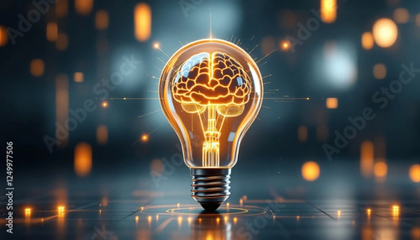 Fototapeta Glowing Brain Inside Lightbulb Idea Concept